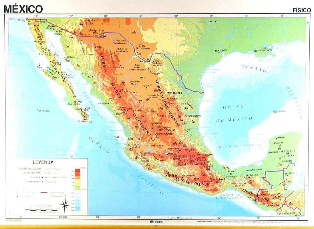 geografická mapa Mexika