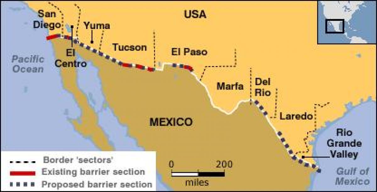 mapa mexickej hranice