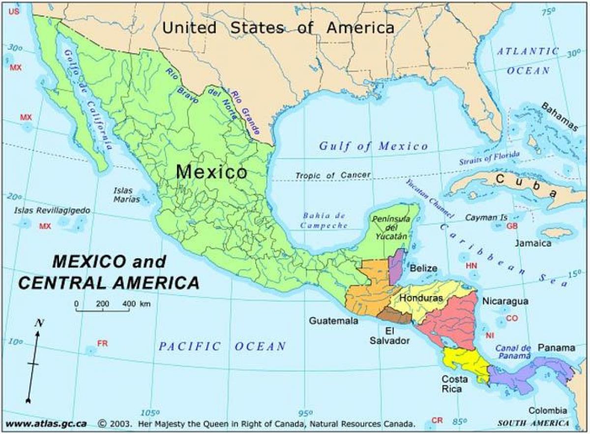 mapu Mexika a strednej ameriky