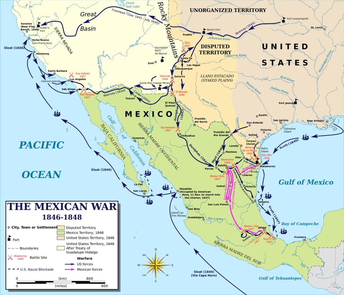 mapa mexickej vojny mapu