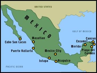 mapa mexickej strediská