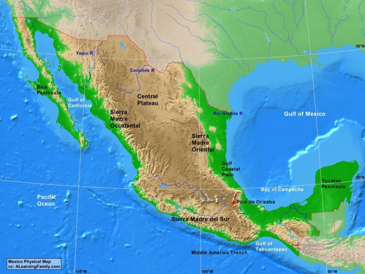 planiny Mexika mapu