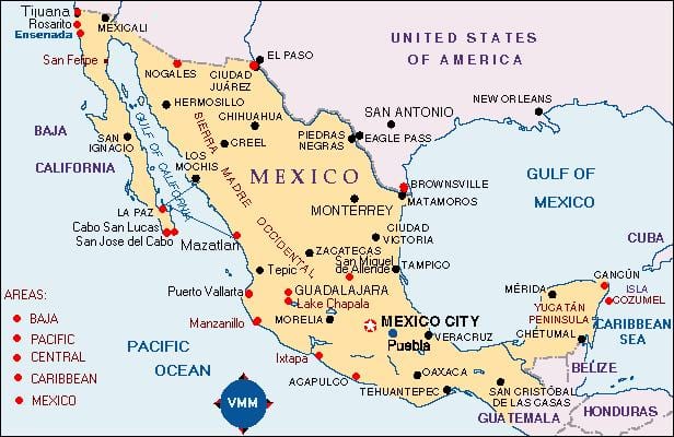 Mexiko mapa prázdnin