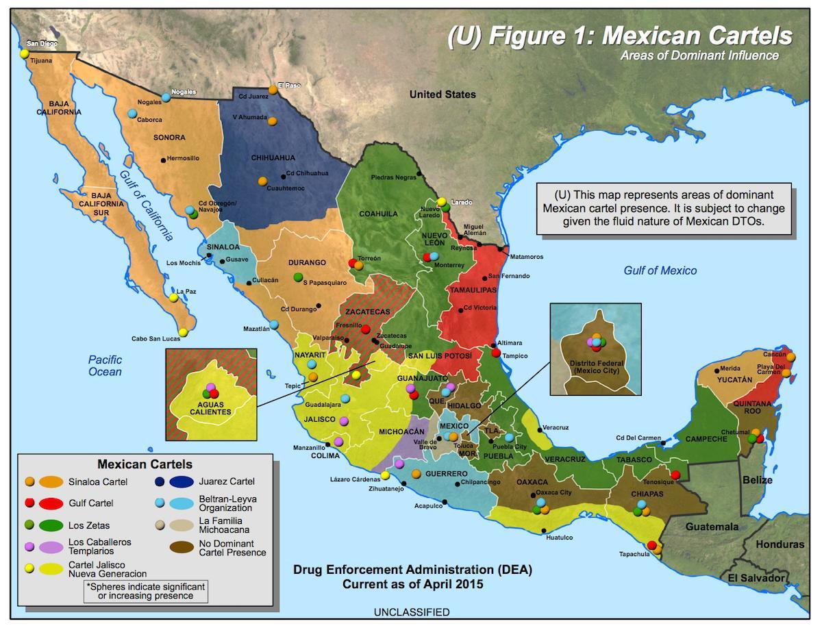 mexických kartelov mapu