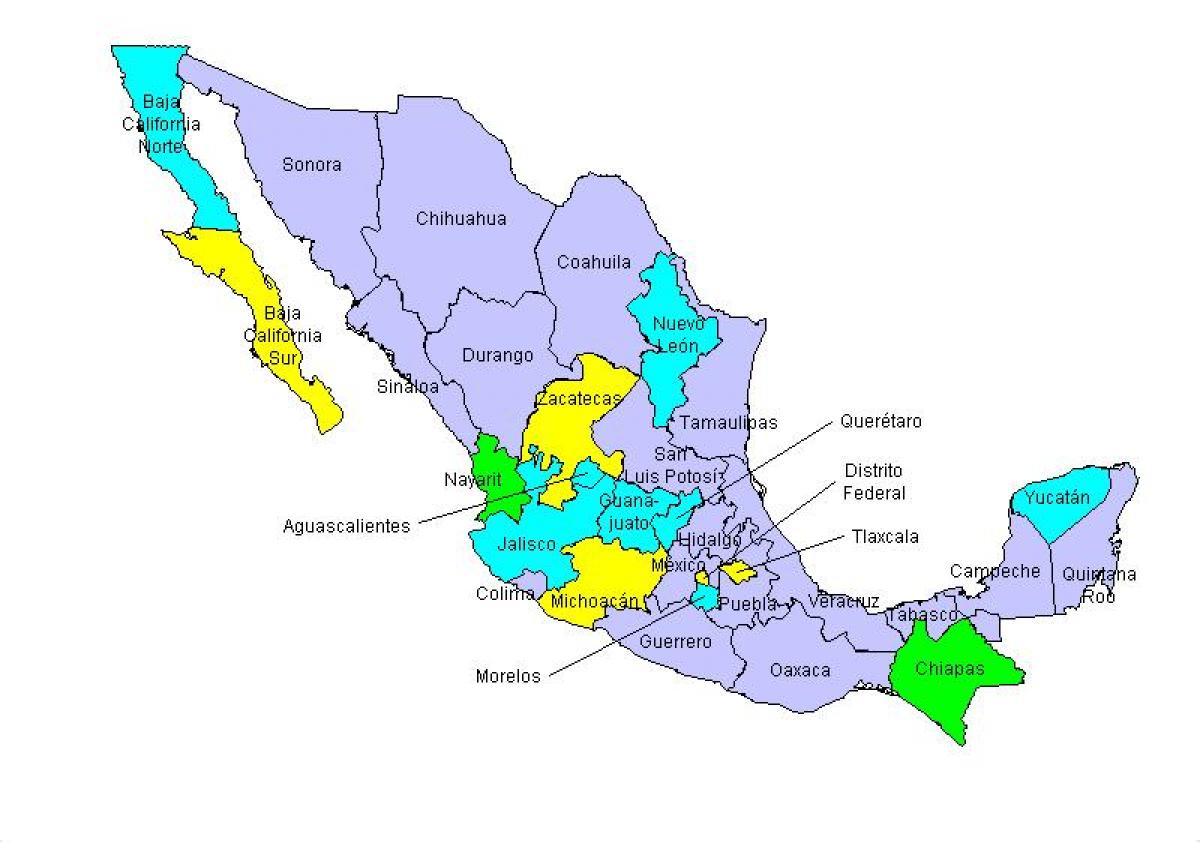 mapa Mexicos štáty