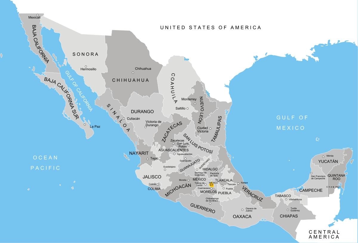 mapu Mexika oddelenia