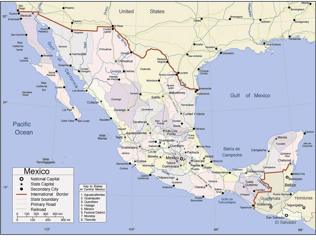 mapa Mexiko pacific coast strediská
