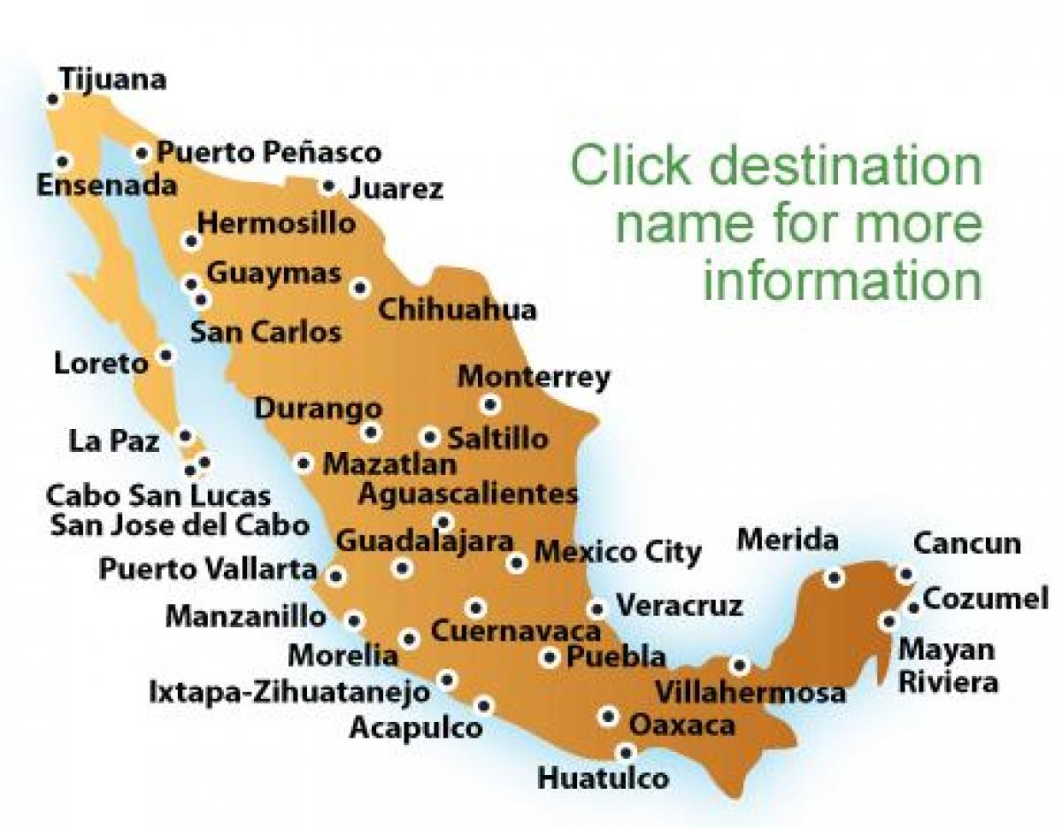 mapa pláží v Mexiku