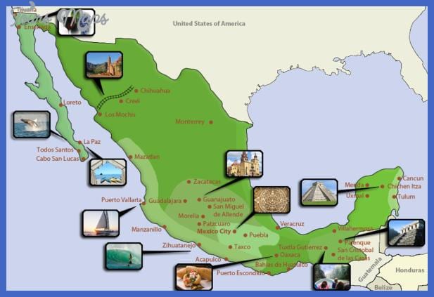 mapa turistických destinácií Mexiko