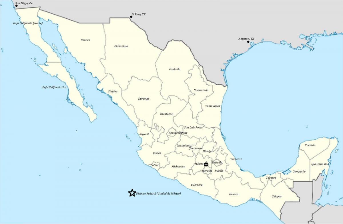štáty Mexiko mapu
