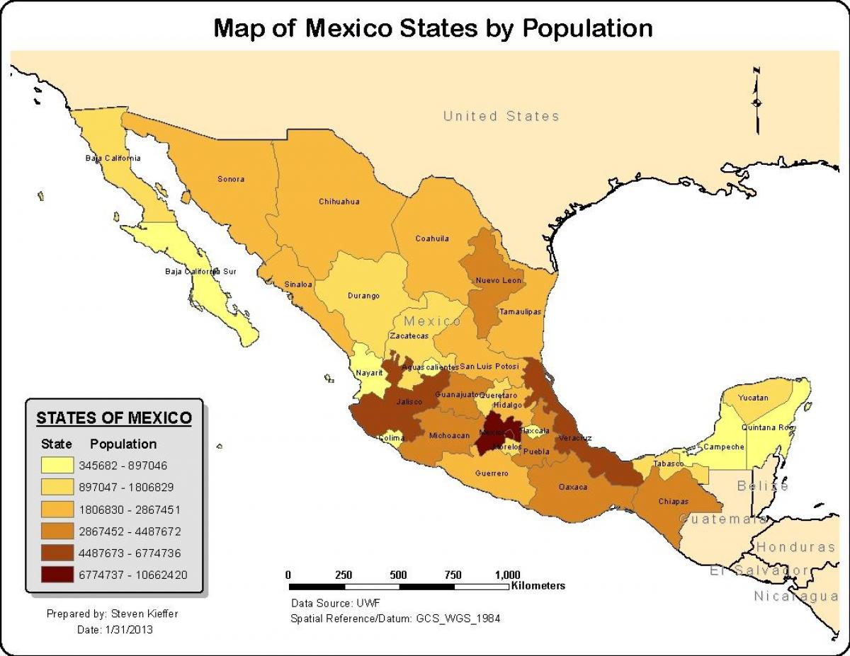 Mexiko mapa obyvateľstva