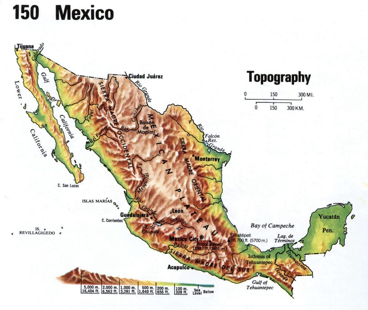Mexiko topografických máp