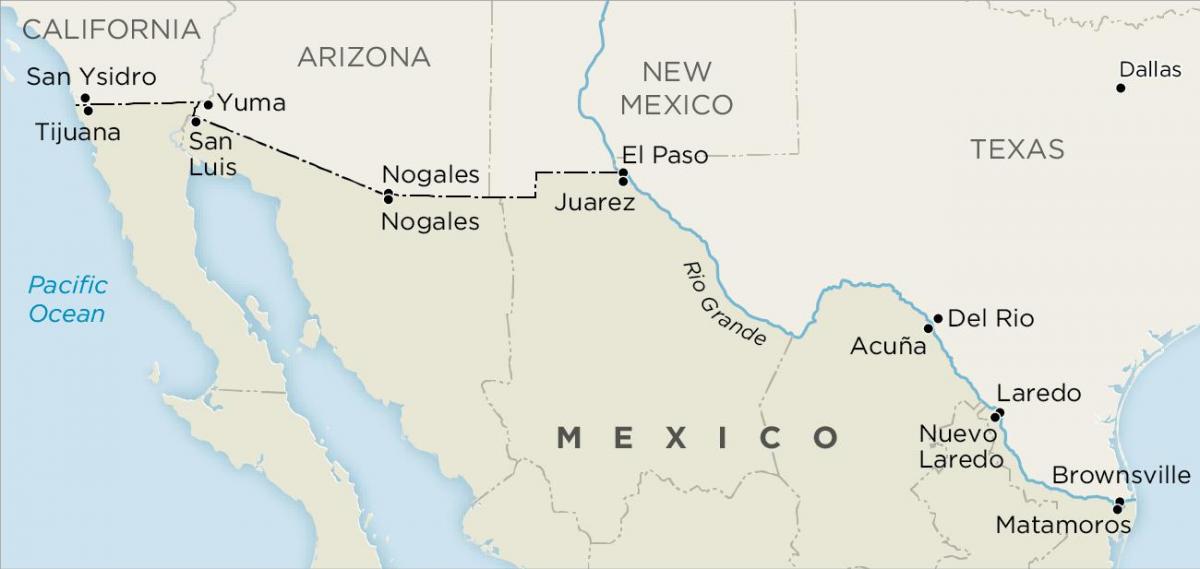 usa a Mexiko hranicu mapu