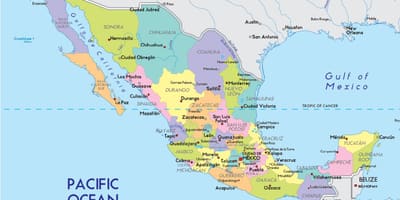 Mexiko mapa s štáty a mestá