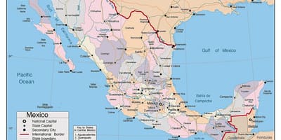 Mexiko mapa s hlavnými mestami