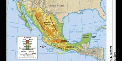 Mexiko mapa fyzikálne vlastnosti