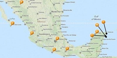 Mapa letovísk v Mexiku