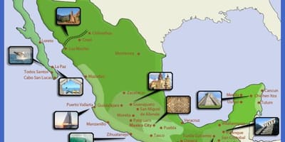 Mapa turistických destinácií Mexiko